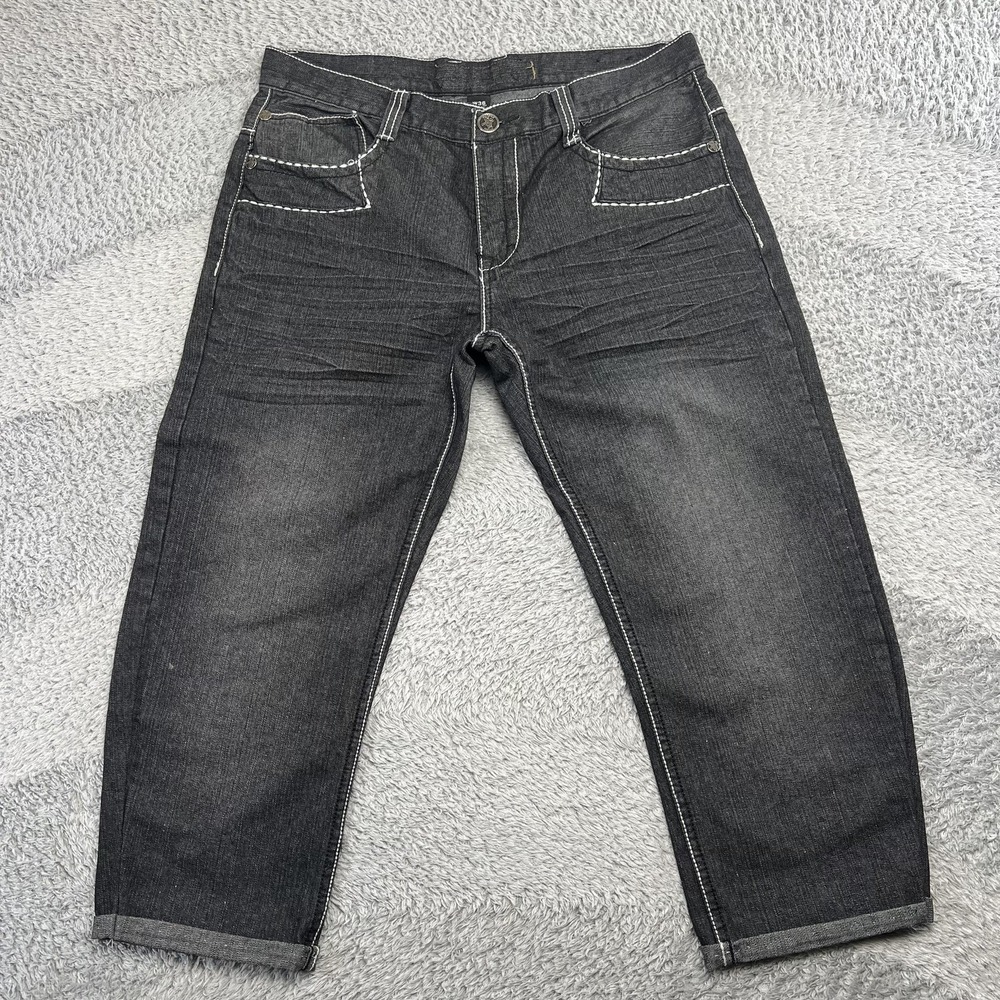 Southpole Premium Jeans‎ Mens 36x24 Gray Straight Embroidered Cropped Denim Y2K